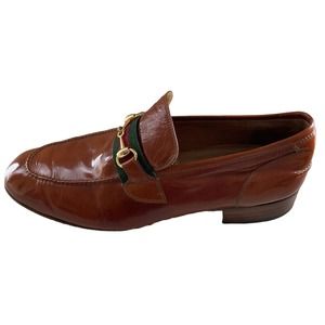 Gucci Vintage 1970s Mens Heeled Loafers Cognac Brown 45.5 Italy 11.5 US Horsebit